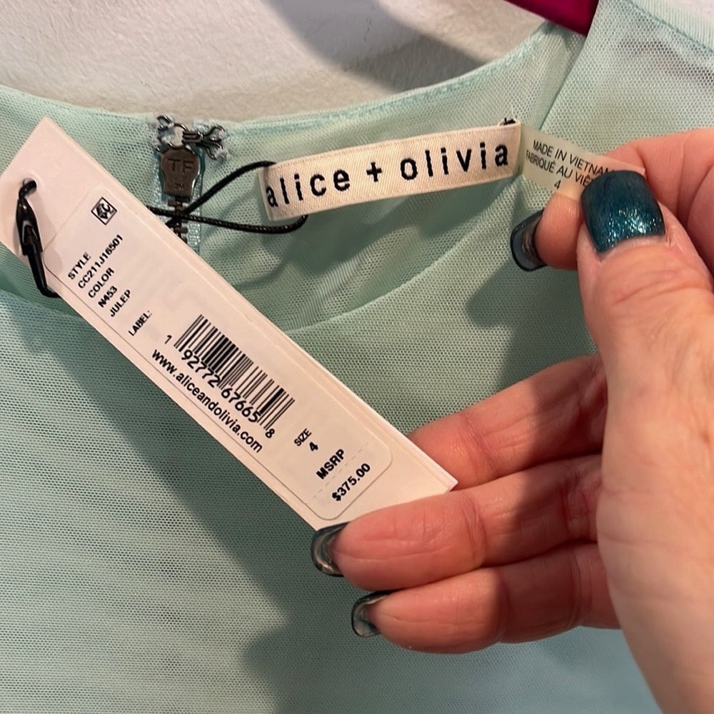 Alice + Olivia “Chara” vegan leather pleated dress in julep 4 NWT - Picture 4 of 5